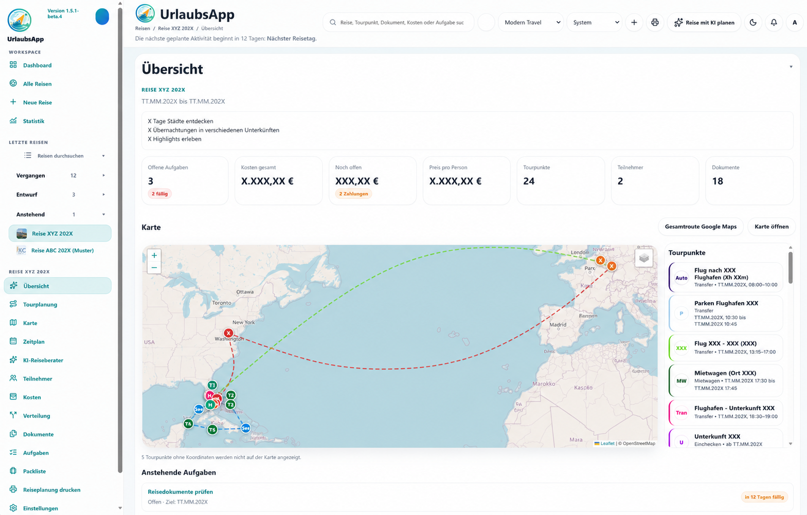Reiseübersicht in der Urlaubsapp